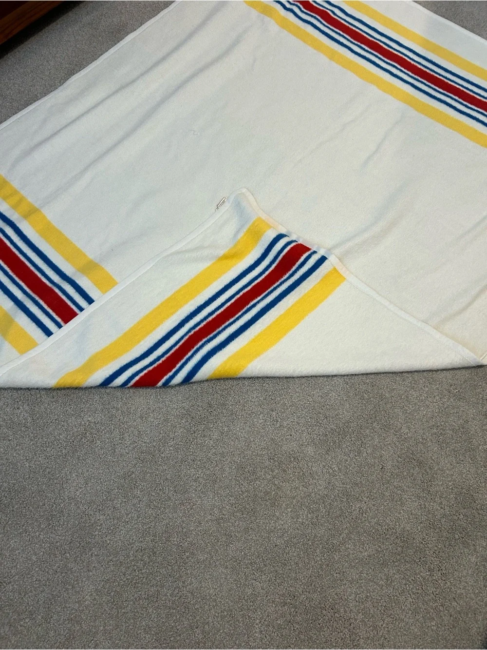 Biederlack White Throw with Yellow Stripe